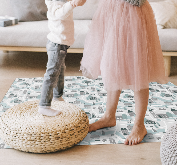 Charming Village Scene road vinyl rug - TenStickers