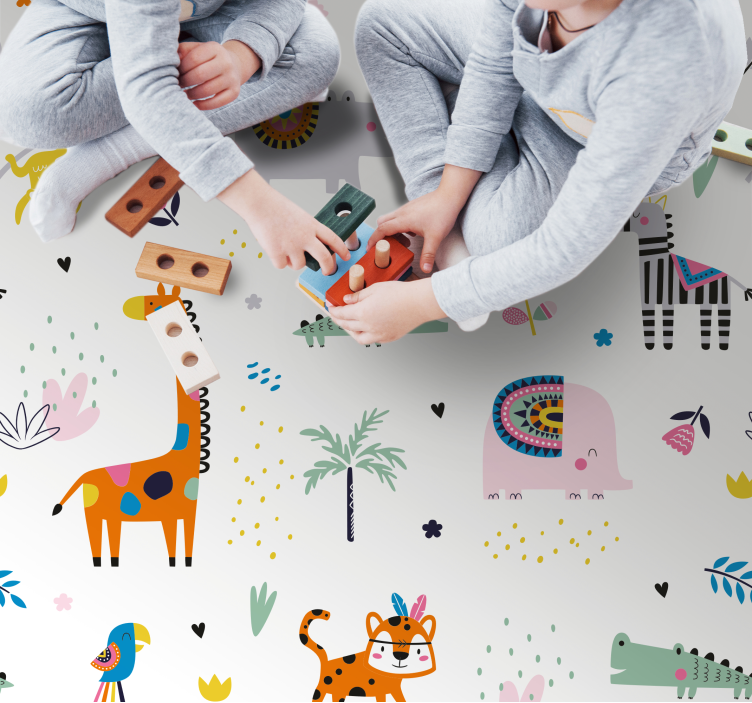 Cheerful Safari Theme nursery vinyl rug - TenStickers