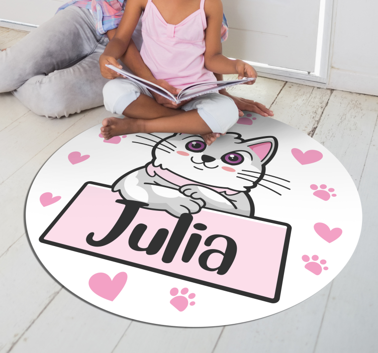 Children's customizable vinyl rug with cat - TenStickers