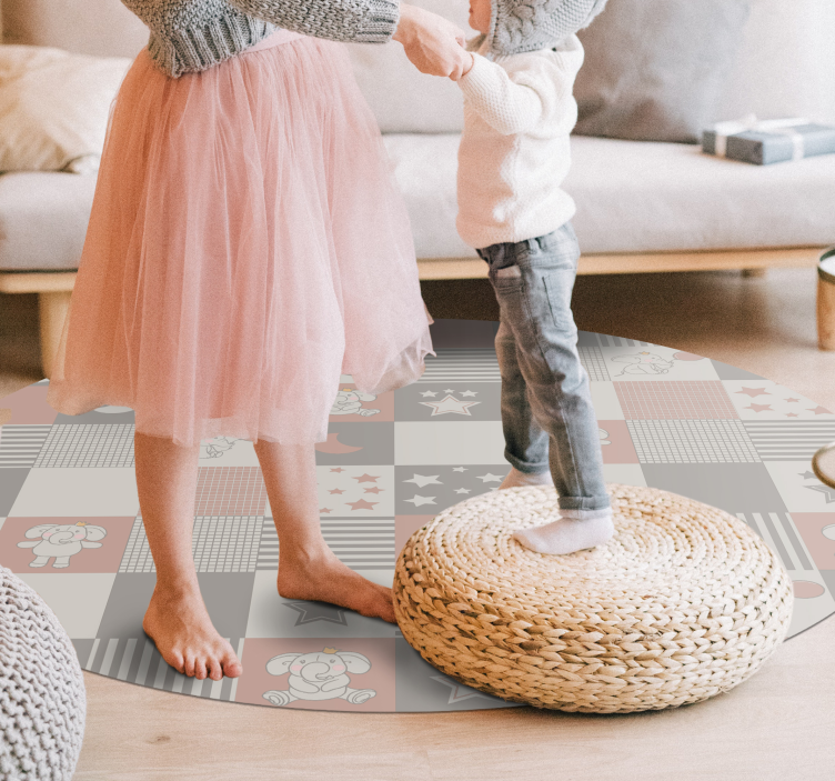 Circular nordic tiles elephants kids vinyl rug - TenStickers