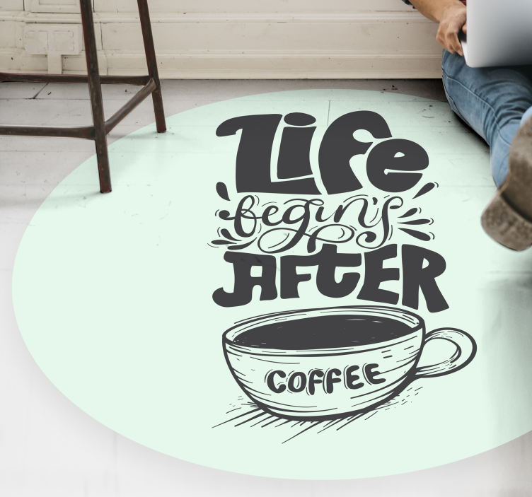 coffee cup silhouette with lettering modern rug - TenStickers