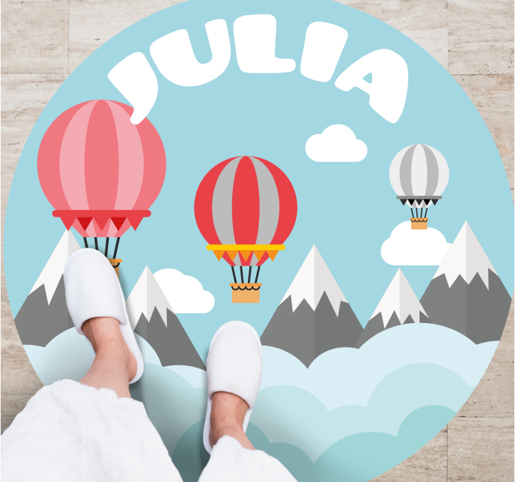 Mountains and balloons with name vinyl rug - TenStickers