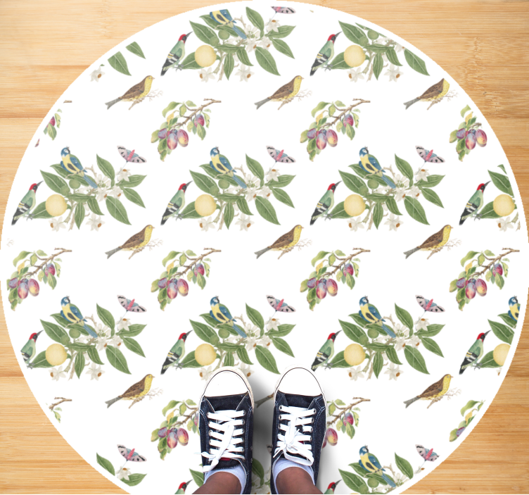 Colorful Bird Patterns circular vinyl rug - TenStickers