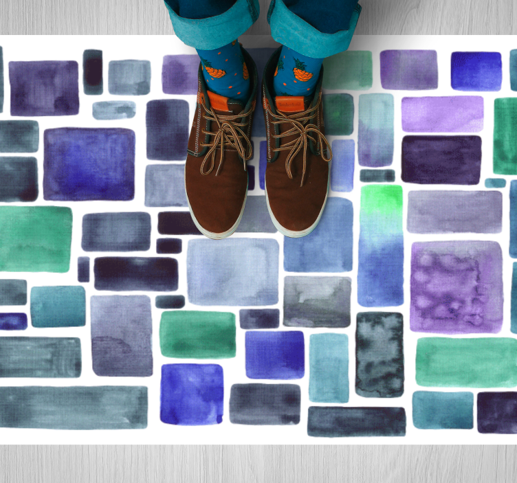 Blue shades block pattern vinyl rug - TenStickers