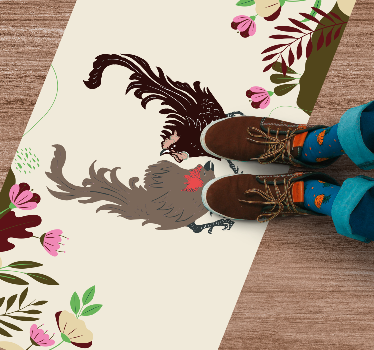 Pigeons floral scene animal vinyl rug - TenStickers