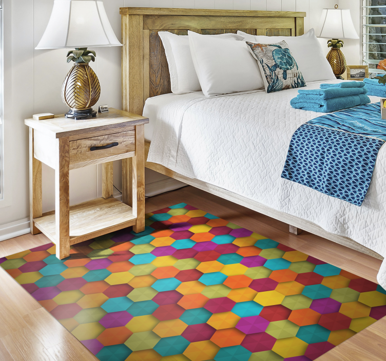 Colorful hexagon geometric vinyl rug - TenStickers