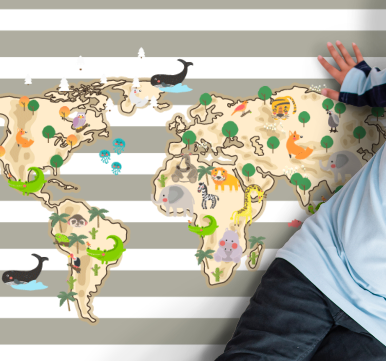 Colorful Animal Illustration world map vinyl rug - TenStickers