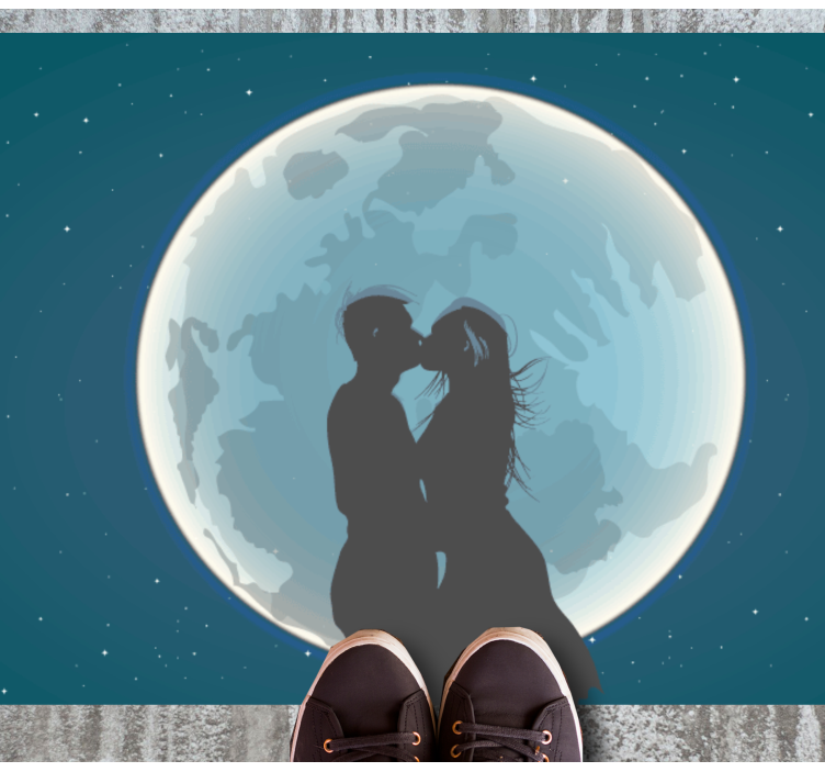 Couple kissing moon behind modern rug - TenStickers