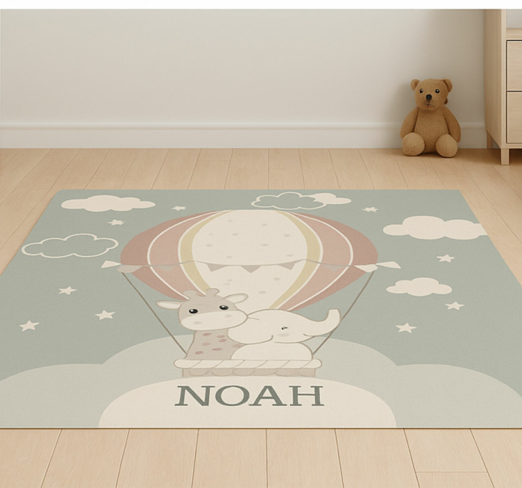Vinyl rug with pastel air balloon and name - TenStickers