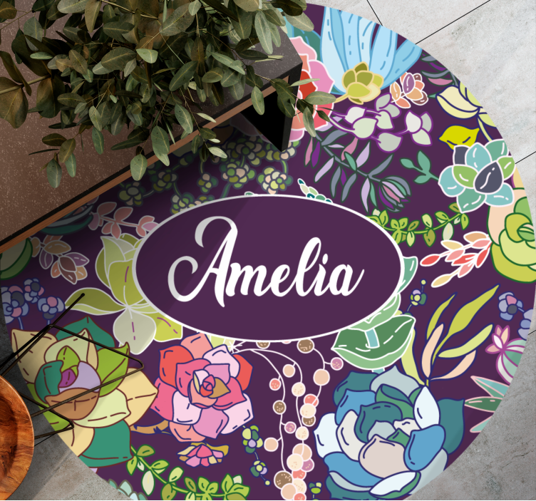 Custom floral pattern bedroom vinyl rug - TenStickers