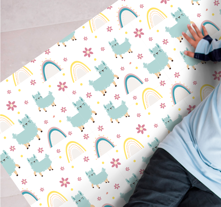 Rainbow and llamas vinyl rug - TenStickers