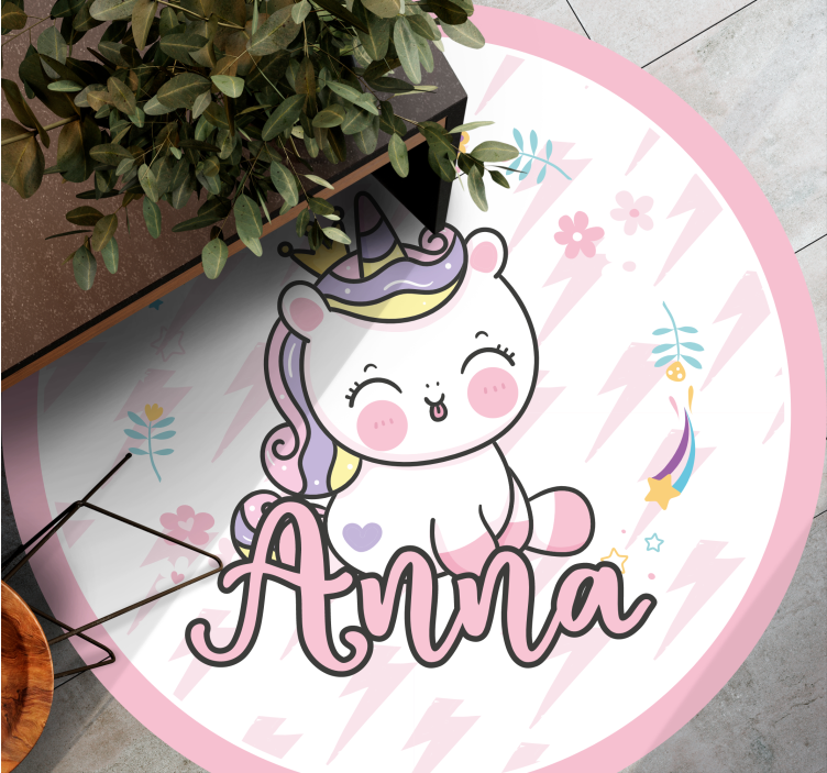 Baby unicorn with name vinyl rug - TenStickers