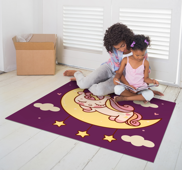 cute unicorn sleeping on a moon vinyl rug - TenStickers
