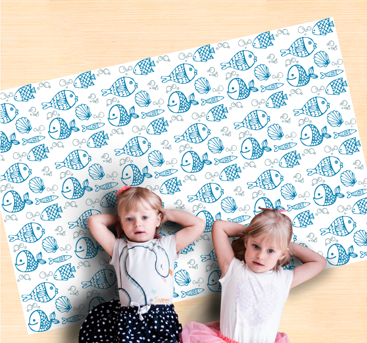 Delicate blue doodle fish kids vinyl rug - TenStickers