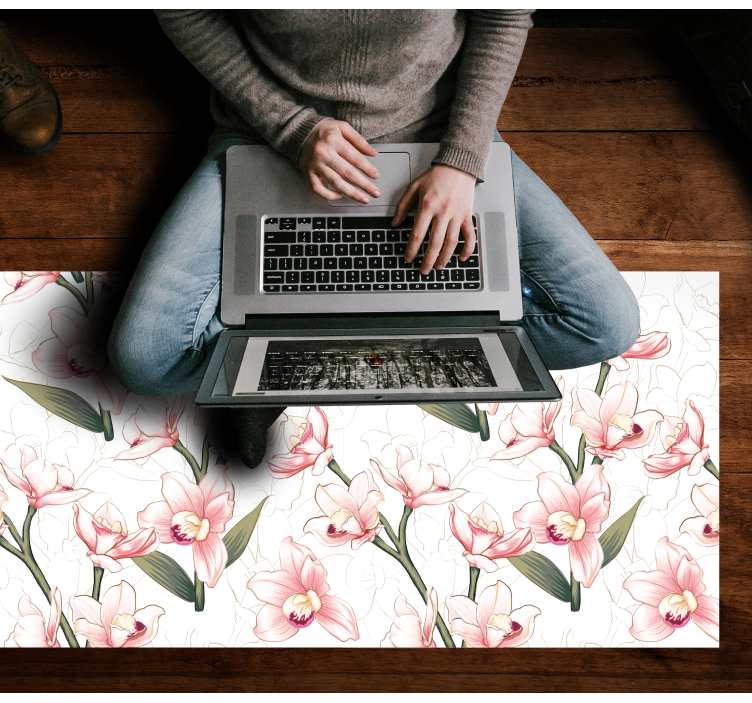 Delicate Floral Pattern flower vinyl rug - TenStickers