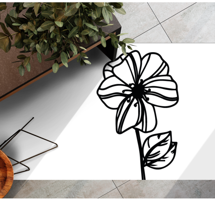 Elegant black and white design flower vinyl rug - TenStickers