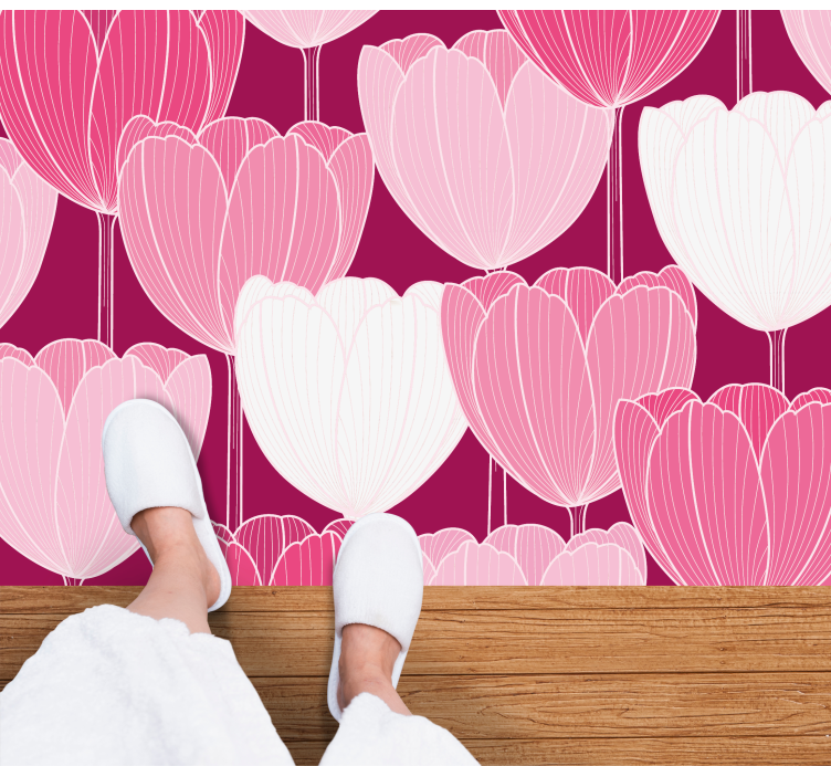 Pink tulip elements flower vinyl rug - TenStickers
