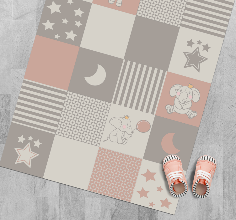 Elephant motifs with nordic tiles kid vinyl rug - TenStickers
