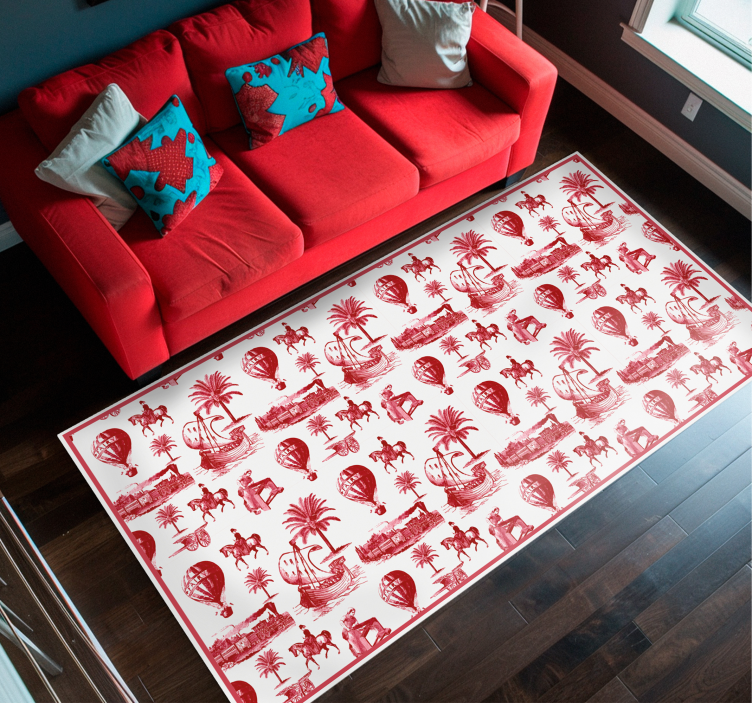 Exotic Red Animal Illustrations vintage rug - TenStickers
