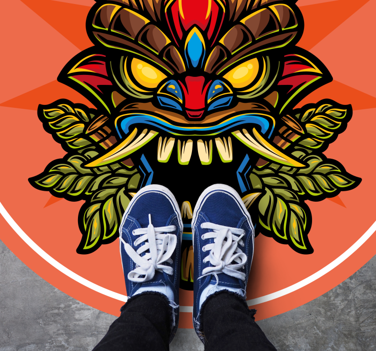 Fire tiki mask cartoon graffiti modern rug - TenStickers