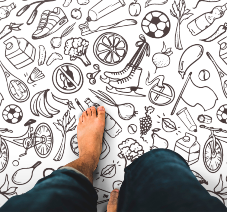 Fitness and sport symbol doodles modern rug - TenStickers