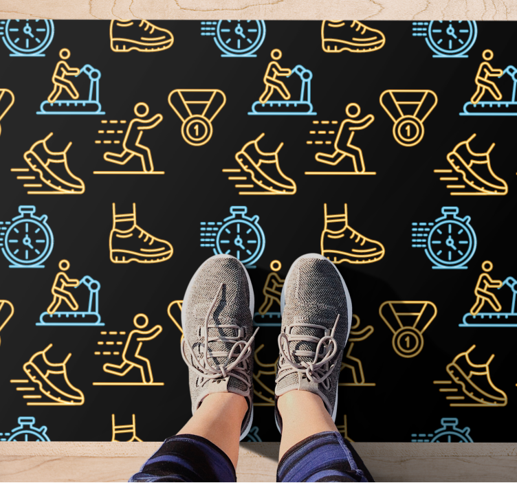 Fitness icons pattern teenager vinyl rug - TenStickers