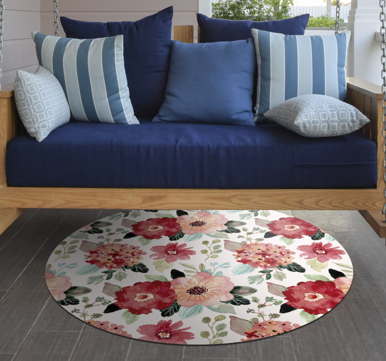 Floral Circle Motif flower vinyl rug - TenStickers