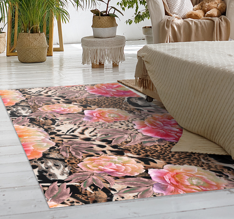Floral leopard skin animal print vinyl rug - TenStickers