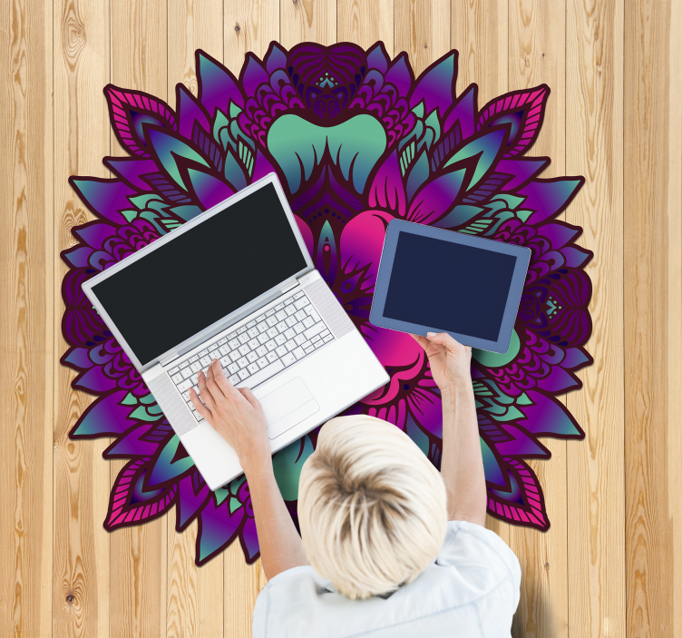 floral mandala lilac and purple vinyl rug - TenStickers