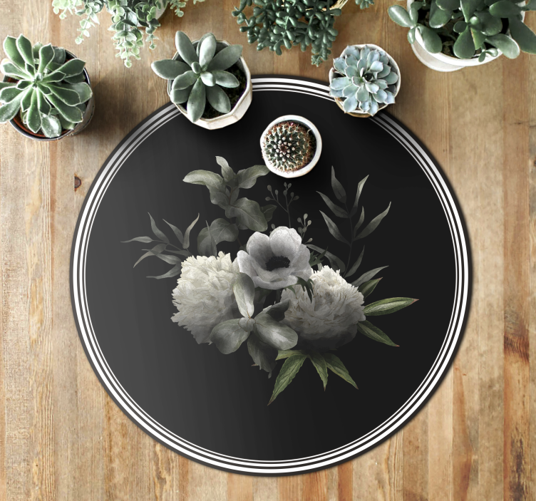 Floral Monochrome Elegance flower vinyl rug - TenStickers