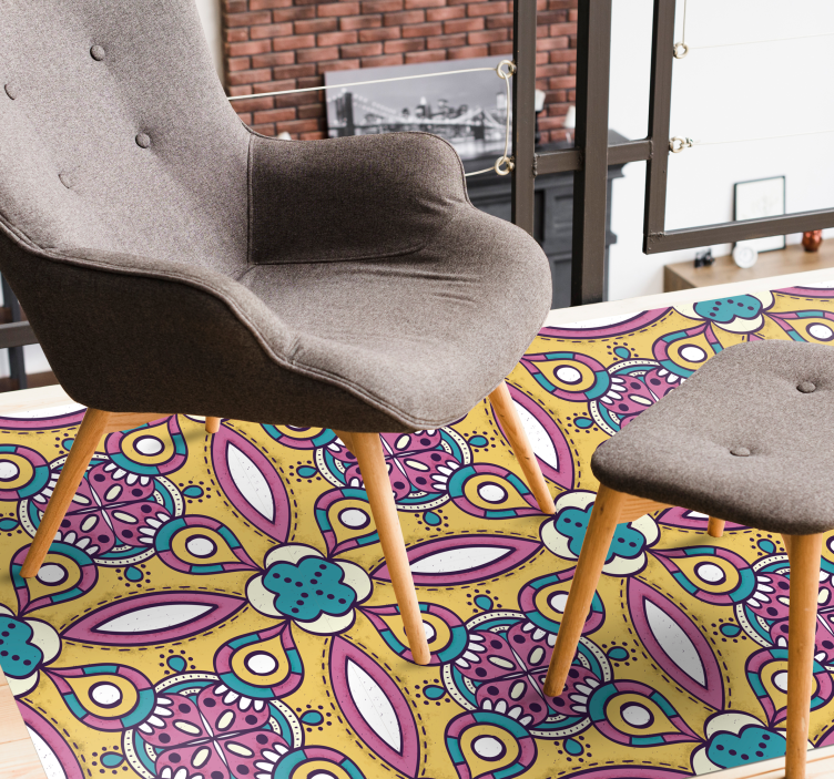 Floral Motif Ensemble flower vinyl rug - TenStickers