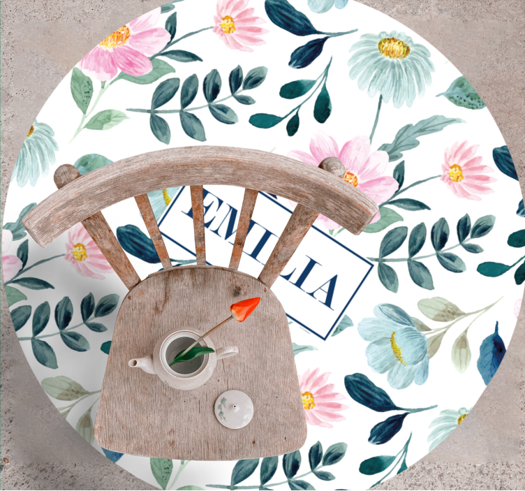 Floral name personalisation bedroom vinyl rug - TenStickers