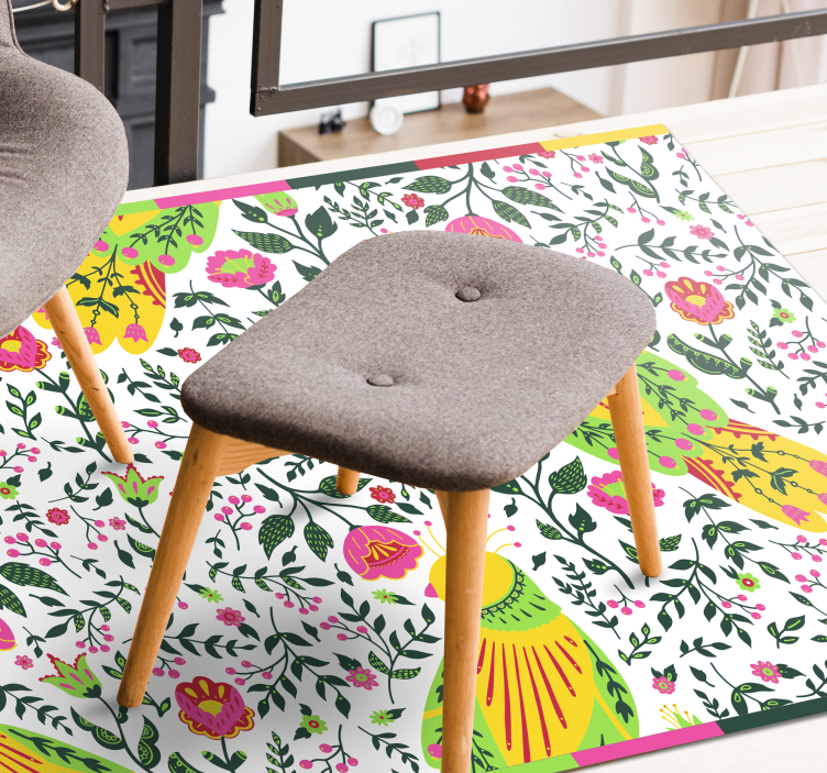 Floral Parrot Pattern flower vinyl rug - TenStickers