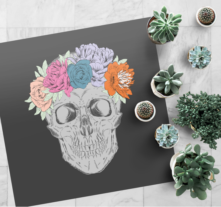 Floral Skull Art teenager vinyl rug - TenStickers