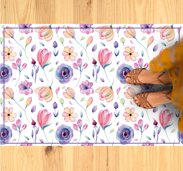 Floral Watercolor Pattern flower vinyl rug - TenStickers