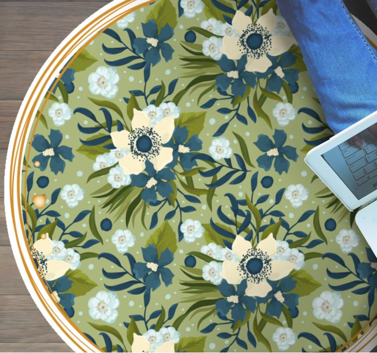 Round Flourishing Motif flower vinyl rug - TenStickers