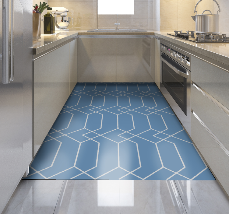 Geometric Blue Lines geometric vinyl rug - TenStickers