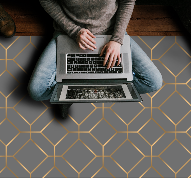 Geometric Hexagon Overlay geometric vinyl rug - TenStickers