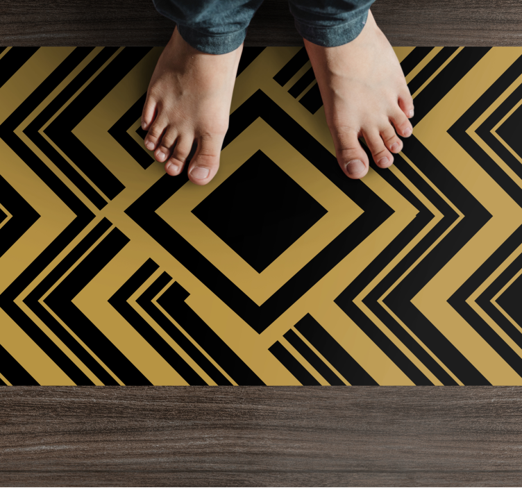 Gold and black geometric pattern tile carpet - TenStickers