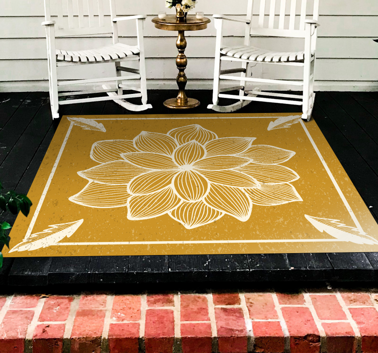 Golden Floral Design flower vinyl rug - TenStickers