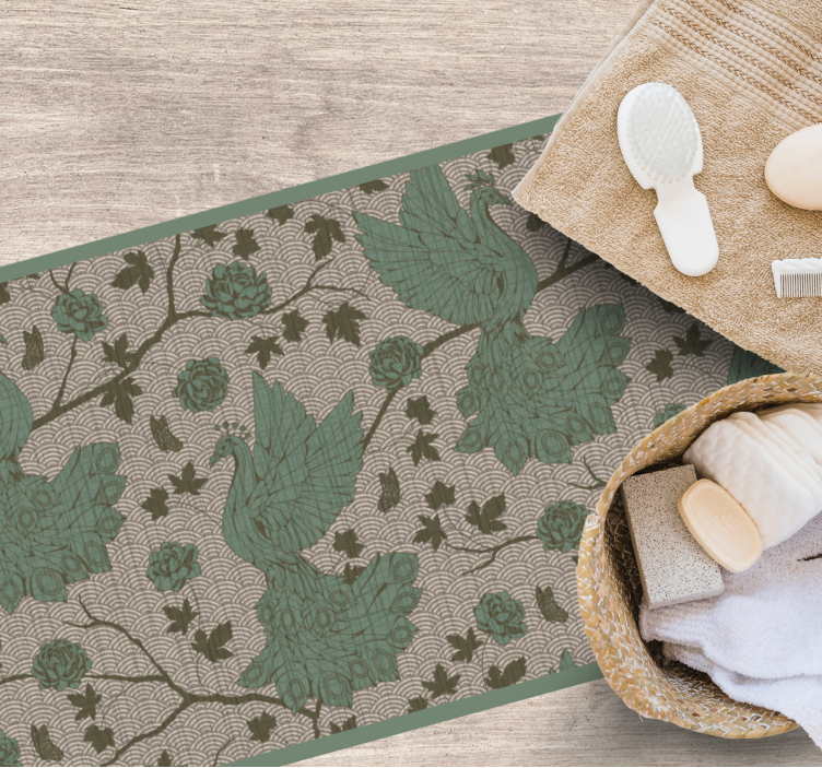 Green Fauna Motif floral vinyl rug - TenStickers