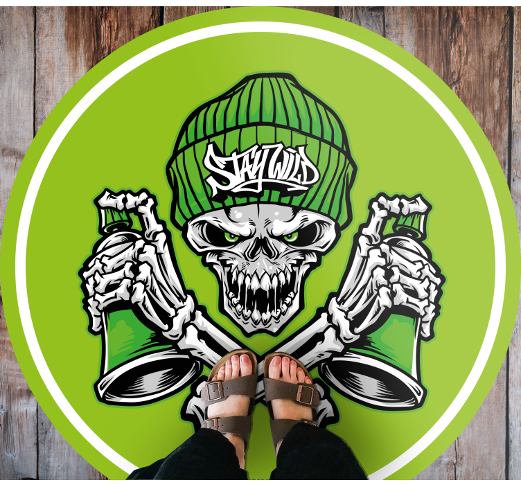 Green skull glasses graffiti modern rug - TenStickers
