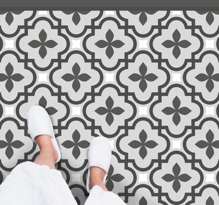 Grey and white floral pattern tile carpet - TenStickers
