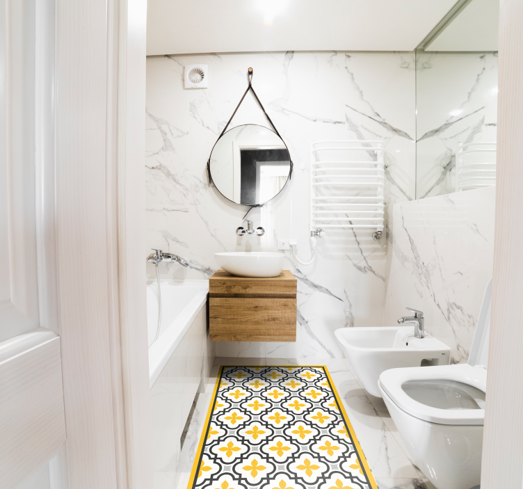 Grey and yellow flowers pattern tile carpet - TenStickers