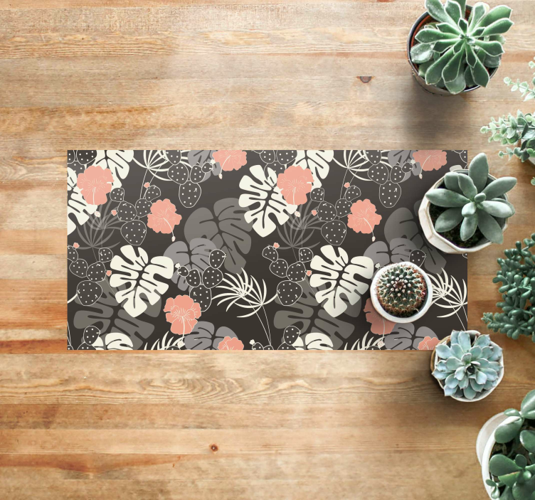 Grey Jungle Leaf floral rug - TenStickers