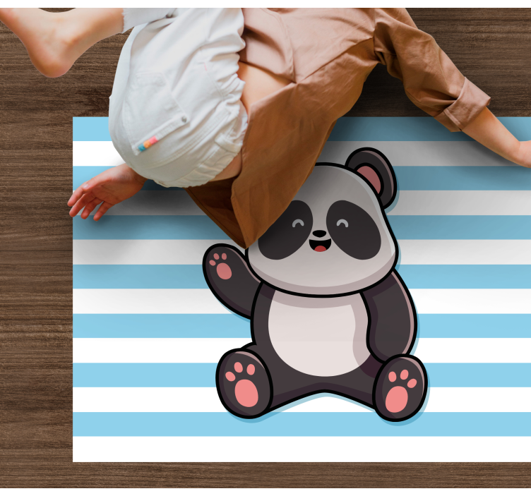 Happy Panda on stripy background  animal rug - TenStickers