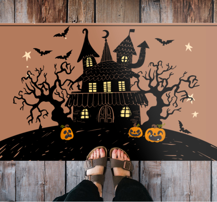 Haunted House Scene halloween vinyl rug - TenStickers