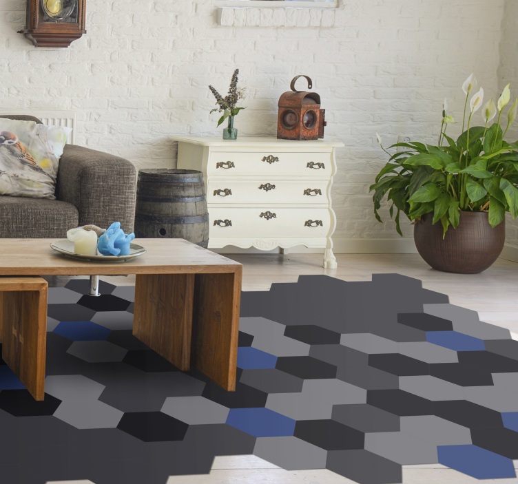Hexagonal Shades geometric vinyl rug - TenStickers