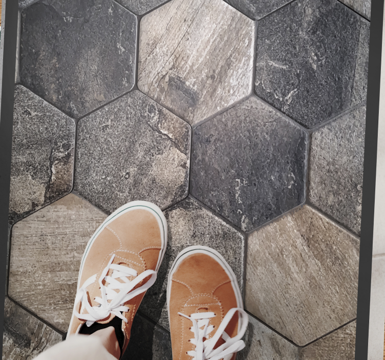 Hexagonal grey motif stone effect vinyl rug - TenStickers