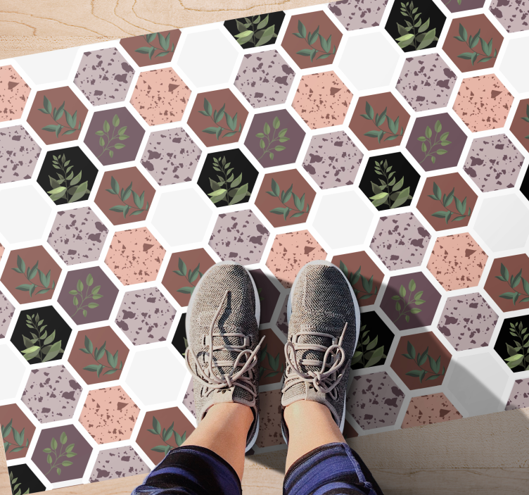 Hexagonal tiles colorful floral texture carpet - TenStickers